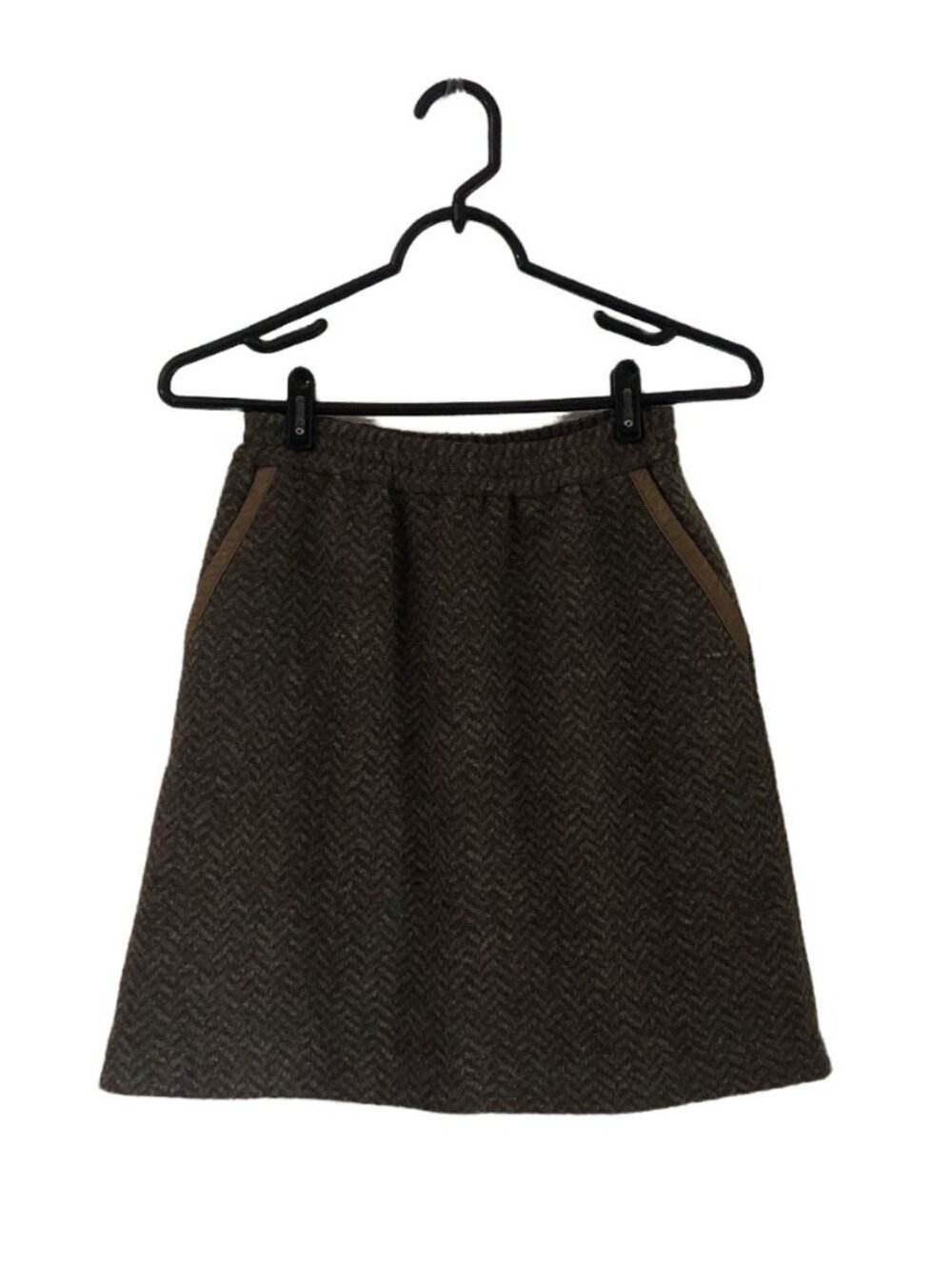 J Crew Brown Chevron Wool Blend Leather Trim Pockets Skirt Size 0